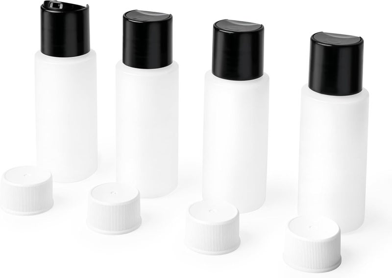 SELECTSHEN 4 Pack 2oz Travel Bottles – TSA Approved HDPE Translucent Squeeze Bottles with Black Disc Tops & 4 Extra Screw Caps, Leak Proof, Durable, BPA Free, FDA Compliant - Image 1